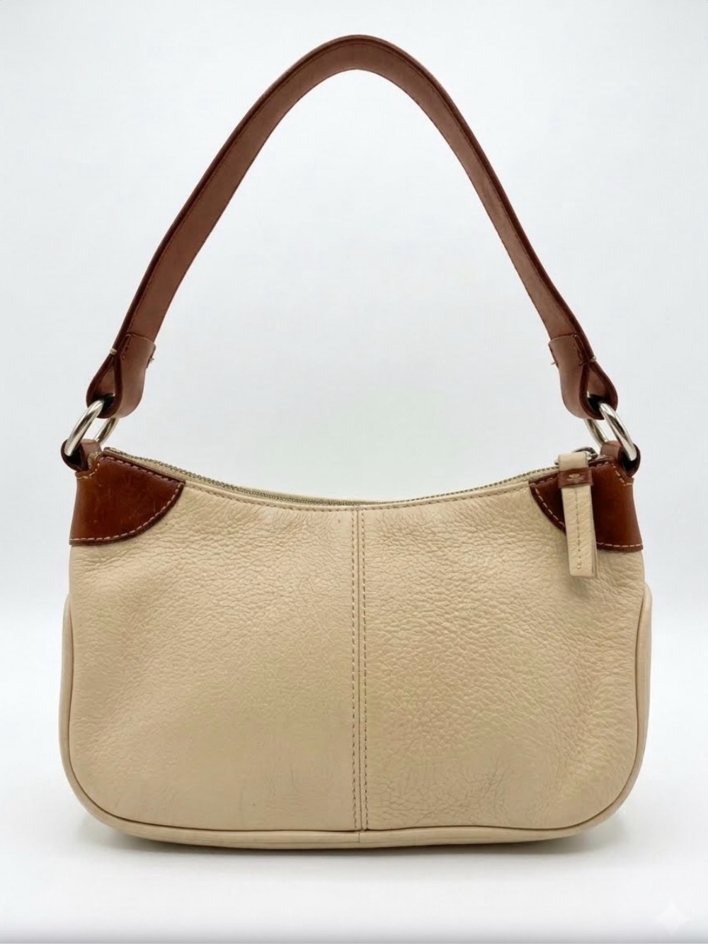 Dooney & Bourke Cream and Dark Brown Leather Shoulder Bag